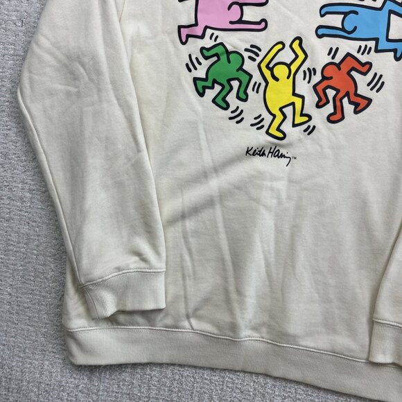Keith Haring x H&M Hoodie Sweatshirt Cream Dancing People Rainbow Multicolor S - Picture 6 of 14